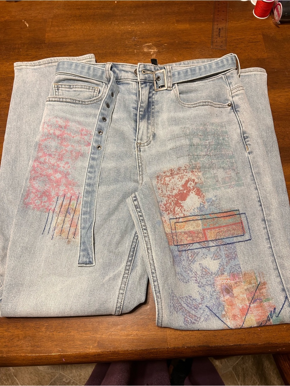 Steve Madden Light Wash High-Rise Jeans with Multicolor Print